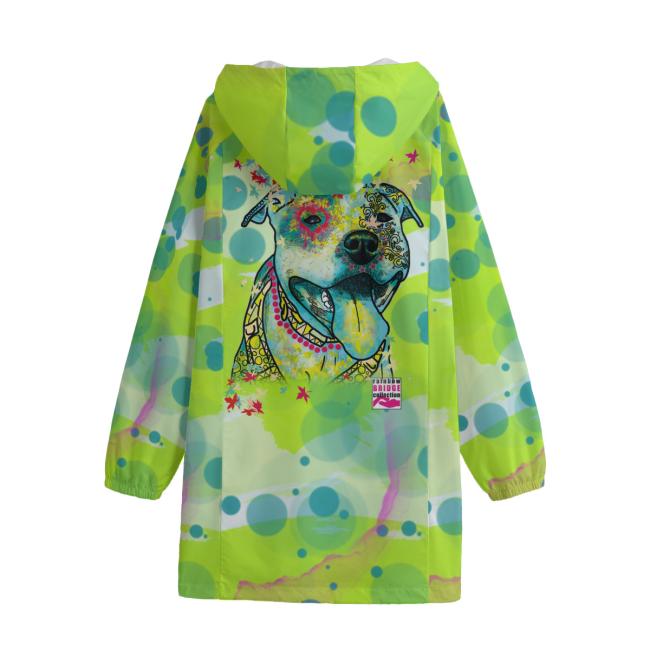 Preview: Leichte Regenjacke Pablo – Popart Hundemotiv, 100 % Polyester, Unisex, Staffordshire, AmStaff, Staff, Pitbull, Pit, SOKA, Listenhund